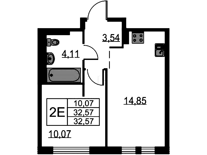 1-комнатная квартира 32.57 м², 11/12 эт., ЖК «Невская Долина»